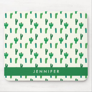 Add Your Name Bright Green Cactus Pattern Mouse Mat