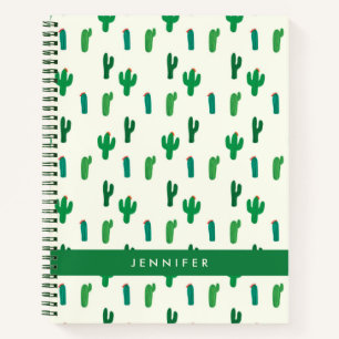 Add Your Name Bright Green Cactus Pattern Notebook