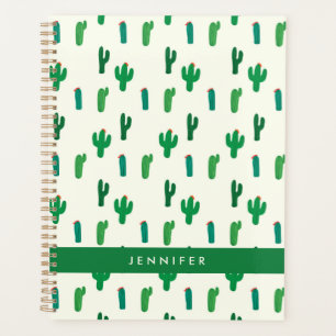Add Your Name   Bright Green Cactus Pattern Planner