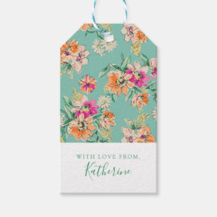 Add Your Name   Bright Sketch Floral Pattern Gift Tags