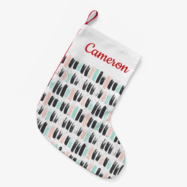 Add Your Name | Brushes & Ink Strokes Pattern Small Christmas Stocking (Front (Hanging))