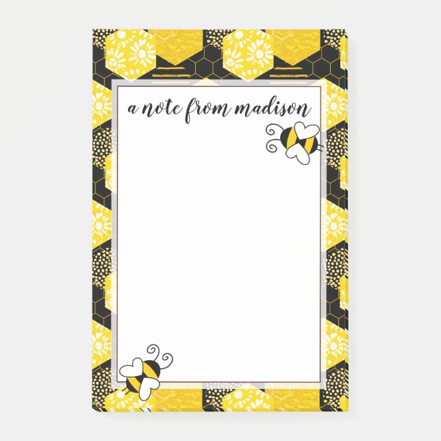 Add Your Name | Bumble Bee Honeycomb Pattern Post-it Notes (Front)