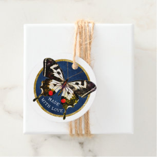 Add Your Name Butterfly Made With Love Navy Blue Favour Tags