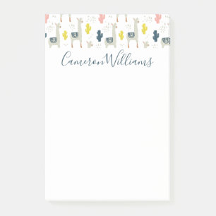 Add Your Name Cactus & Llamas Pattern Post-it Notes