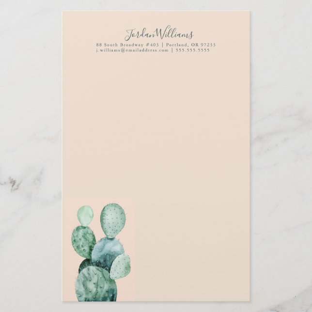 Add Your Name | Cactus on Coral Stationery (Front)