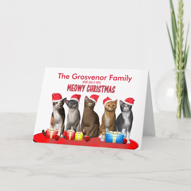 Add your name, Cats in Christmas hats Holiday Card (Front)
