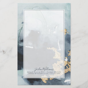 Add Your Name Cerulean & Gold Stationery