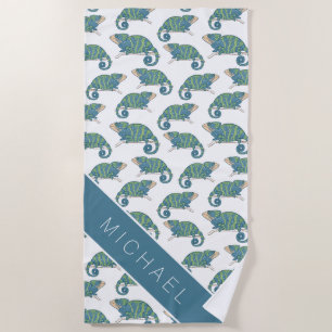 Add Your Name Chameleon Pattern Beach Towel