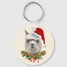 Add your name Christmas Santa Llama Keychain