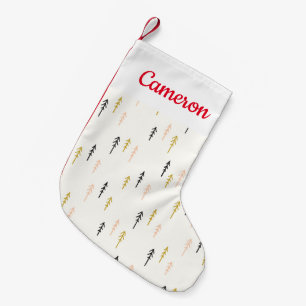 Add Your Name   Christmas Tree Forest Pattern Small Christmas Stocking