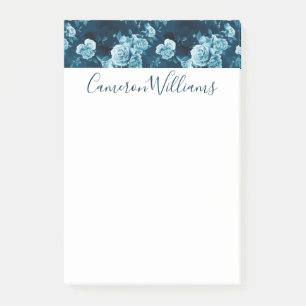 Add Your Name   Classic Blue Rose Pattern Post-it Notes