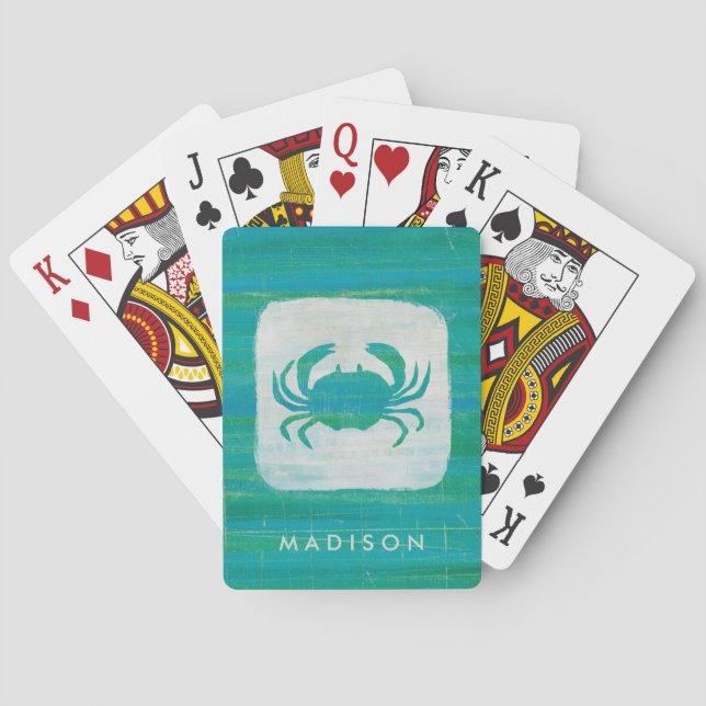 Add Your Name | Coastal | Aqua Crab Playing Cards (Back)