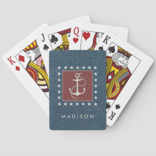 Add Your Name   Coastal Art   Anchor on Red Playing Cards