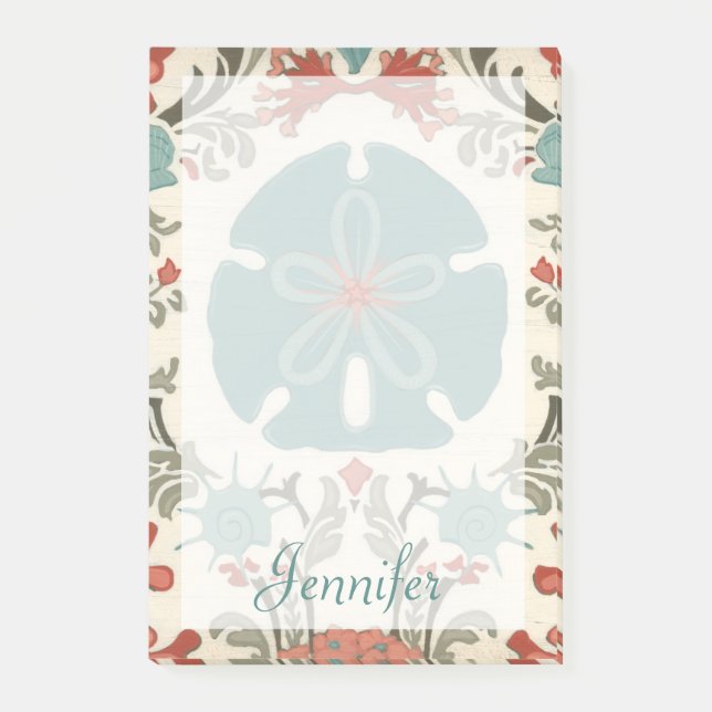 Add Your Name | Coastal Damask II Post-it Notes (Front)