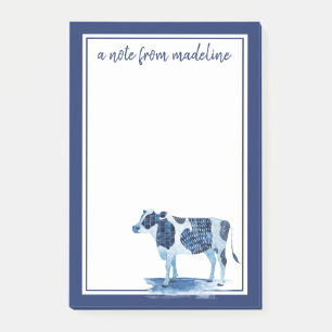 Add Your Name   Cobalt Blue Farm Animals - Cow Post-it Notes