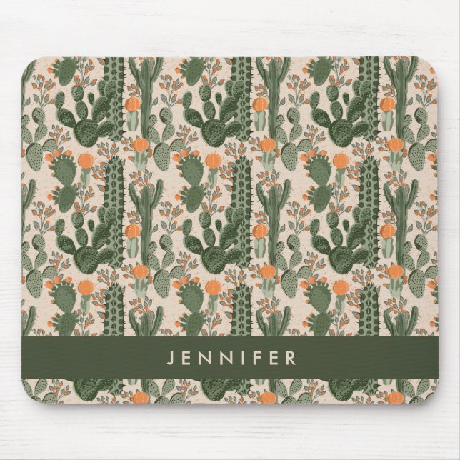 Add Your Name | Colourful Cactus Pattern Mouse Mat (Front)