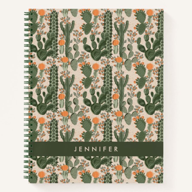 Add Your Name | Colourful Cactus Pattern Notebook (Front)