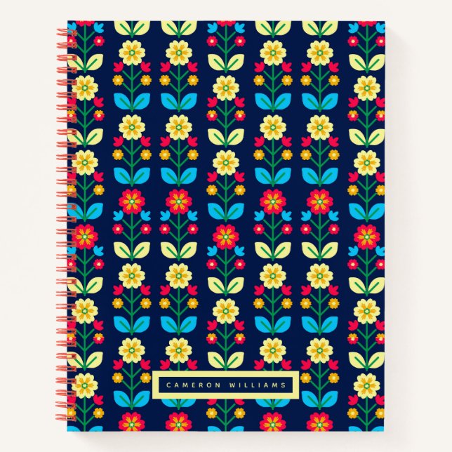 Add Your Name | Colourful Floral Pattern Notebook (Front)