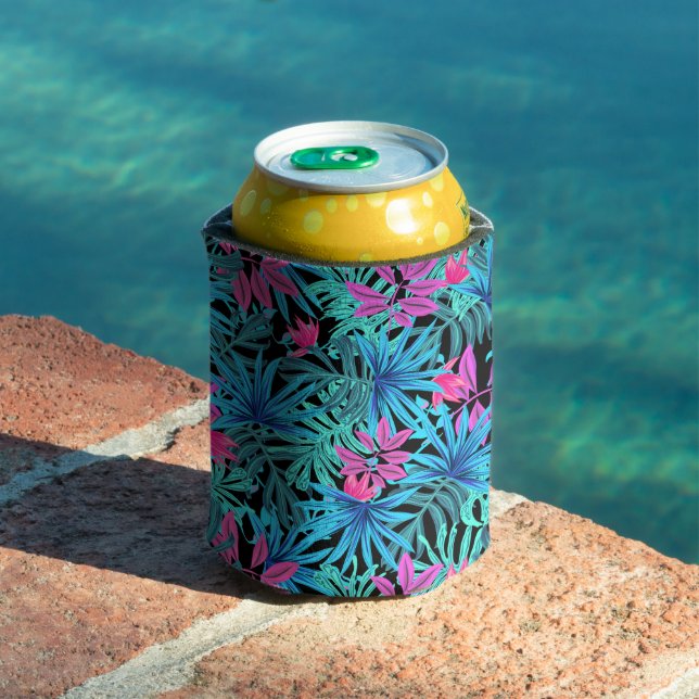 Add Your Name Colourful Florida Tropical Leaves Can Cooler (In Situ Pool)