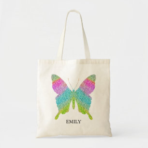 Add Your Name Colourful Glitter Butterfly Tote Bag
