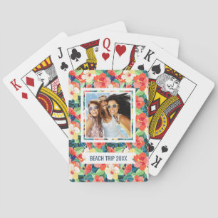 Add Your Name Colourful Hibiscus Pattern Playing Cards