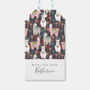 Add Your Name Colourful Llamas Pattern Gift Tags