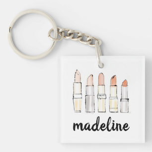 Add Your Name Colourful Modern Lipstick Sketch Key Ring