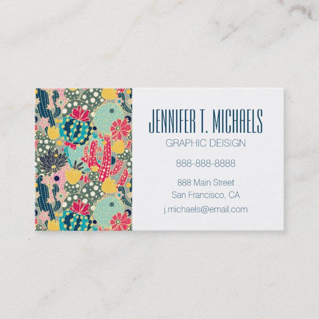 Add Your Name | Colourful Polka Dot Cactus Pattern Business Card (Front)
