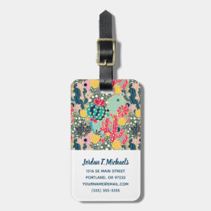 Add Your Name Colourful Polka Dot Cactus Pattern Luggage Tag