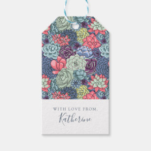 Add Your Name Colourful Succulent Pattern Gift Tags