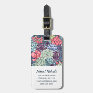 Add Your Name Colourful Succulent Pattern Luggage Tag