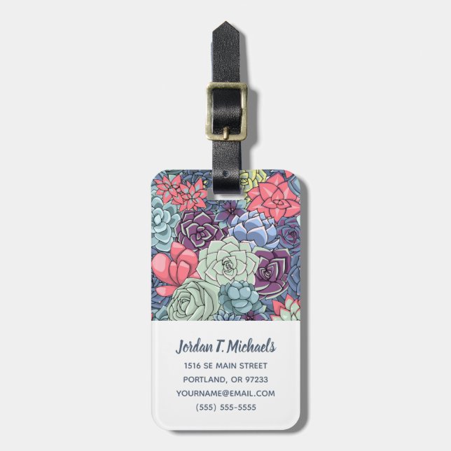Add Your Name | Colourful Succulent Pattern Luggage Tag (Front Vertical)