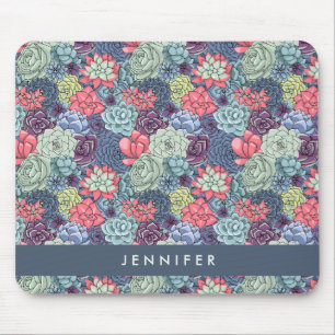 Add Your Name Colourful Succulent Pattern Mouse Mat