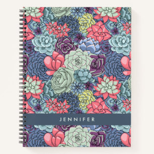 Add Your Name Colourful Succulent Pattern Notebook