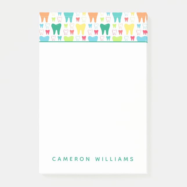 Add Your Name | Colourful Teeth Pattern Post-it Notes (Front)