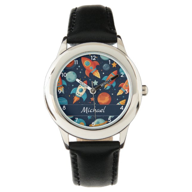 Add Your Name Cool Rocket Space and Planets Watch (Front)