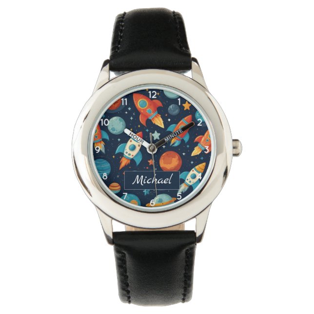 Add Your Name Cool Rocket Space and Planets Watch (Front)