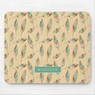 Add Your Name Coral Feather Pattern Mouse Mat