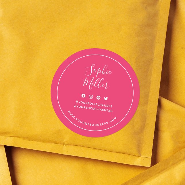 Add Your Name Custom Colour Social Media Branding Classic Round Sticker (Creator Uploaded)