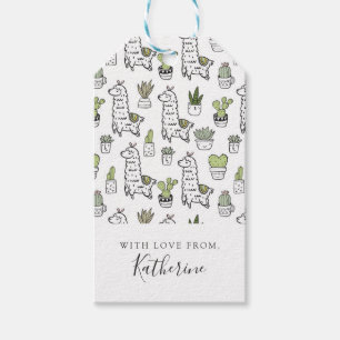 Add Your Name Cute Alpaca & Cactus Pattern Gift Tags