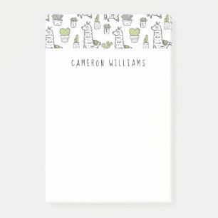 Add Your Name Cute Alpaca & Cactus Pattern Post-it Notes