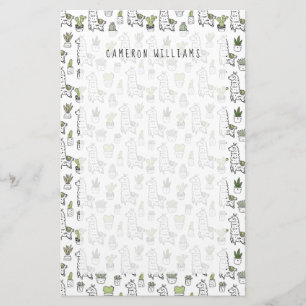 Add Your Name   Cute Alpaca & Cactus Pattern Stationery