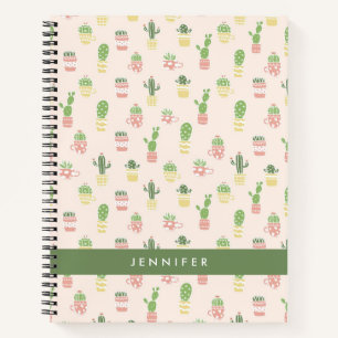 Add Your Name   Cute Cactus Pattern Notebook