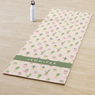 Add Your Name   Cute Cactus Pattern Yoga Mat