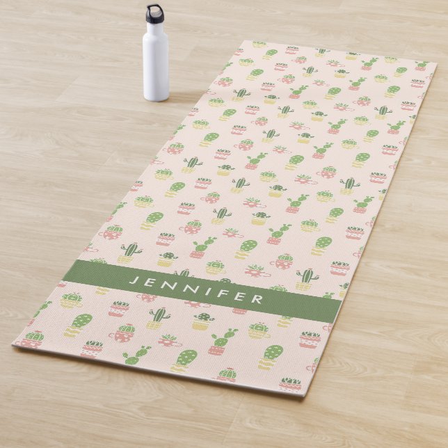 Add Your Name | Cute Cactus Pattern Yoga Mat (In Situ)