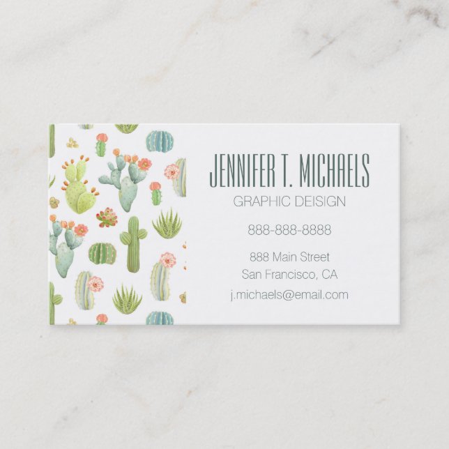 Add Your Name | Cute Cactus Standing Pattern Business Card (Front)