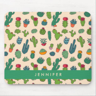 Add Your Name   Cute Cactus Standing Pattern Mouse Mat