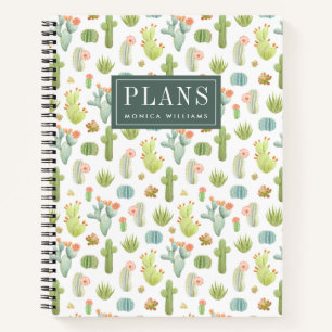 Add Your Name Cute Cactus Standing Pattern Notebook