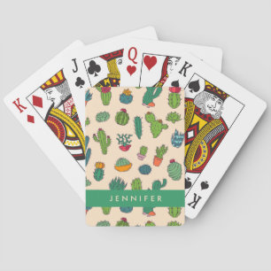 Add Your Name Cute Cactus Standing Pattern Playing Cards
