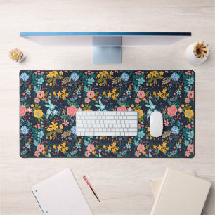 Add Your Name   Cute Colourful Floral Pattern Desk Mat
